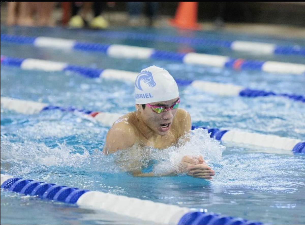 Lucas Gabriel competes in the breaststroke during the 2023-24 season.